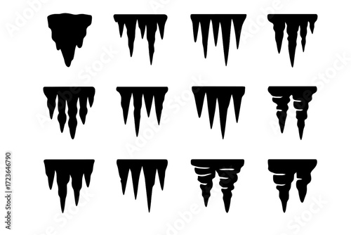 Stalactites buildup spears icons cave pointy hanging from decorations vector silhouette icon