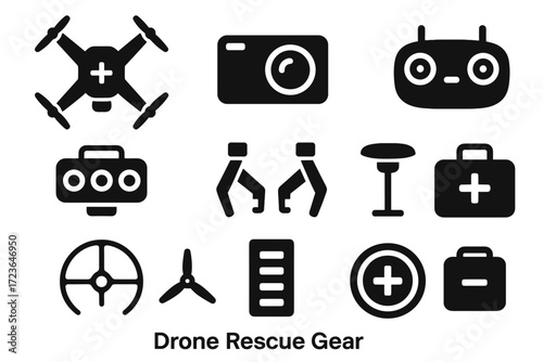 Drone folding pad arms rescue guards gear gps icon propeller module vector