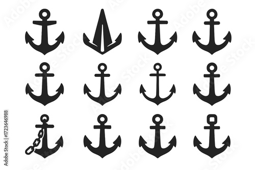 Ship utility clean anchor vector dropped top theme icon collection old