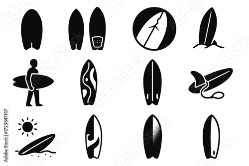 Cracked set icon surfboard view vector fin arm wrapped board scene