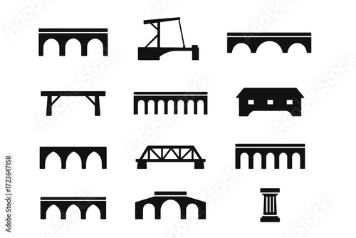 Column crossing viaduct icons historical icon bridge gothic arch arched vector stone