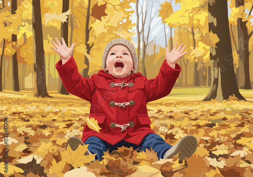 Joyful Children Playing in Autumn Leaves A Colorful Scene