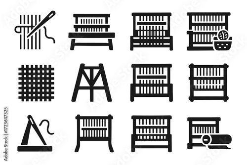 Beam context wooden angled pattern icons vector icon heddle loom yarn weaving