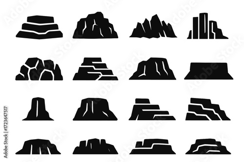 Side highland ancient lava icon plateau band basalt angular icons barren cliff