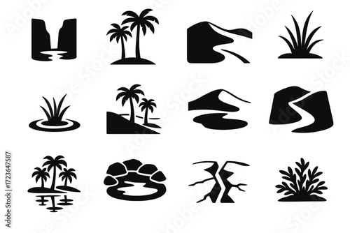 Icon slit vector barrier growth circle water dune hidden oasis icons grass