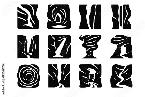 Sandstone bridge icon reflection wavy path track ring canyon dust vector icons