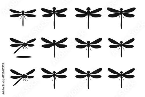 Dragonfly vector flight silhouette wing angle grid insect icon rest limbs