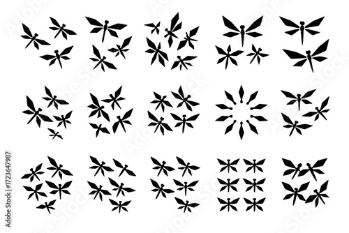 Geometric insect dragonfly icons layout swarm radial design icon wing vector angular