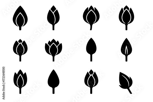 Icon stem vector rounded early tip lotus facing view bud