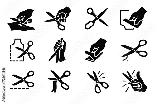 Icon outline scissors snipping angle fabric icons corner sewing motion vector cutting