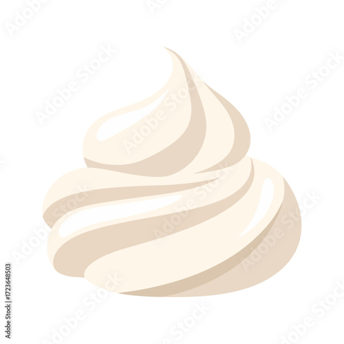 A swirl of creamy white frosting or whipped cream, artfully piped into a decorative peak.