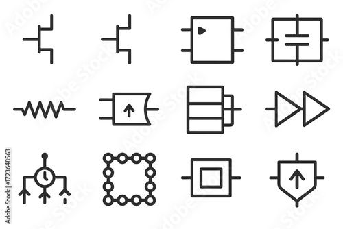 Vector semiconductor structure circuit clock layout element pll ring icons icon zone