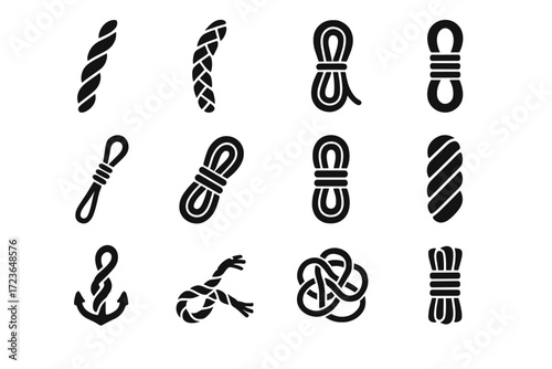 Thick utility static ends paracord nautical vector set rope tangle icon