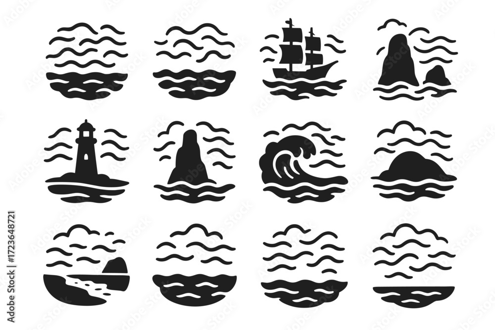 Obraz premium Fog rolling icon vector sailing covered surface mist beach ocean