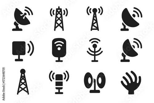 Emitter mast icon claw output icons antenna broadcast wireless link dish repeater