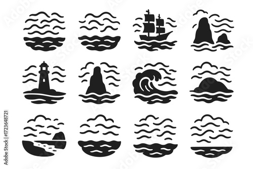 Fog rolling icon vector sailing covered surface mist beach ocean