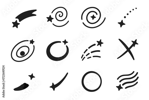Dotted ring trails diagonal comet icon star celestial vector path spiral trace