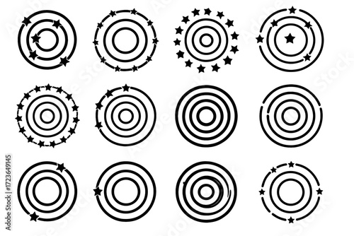 Circles concentric icons orbit sky icon star night vector path expanding ring