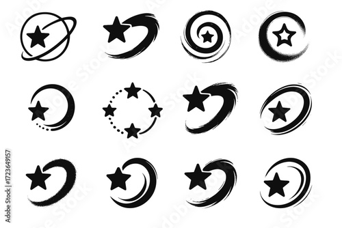 Star motion decorative artistic path swirl painterly trail icon creative arc vector
