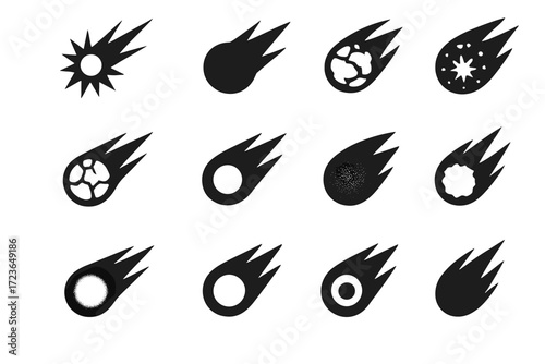 Central icons comet vector outline icon thick mass flare core diffused radiant