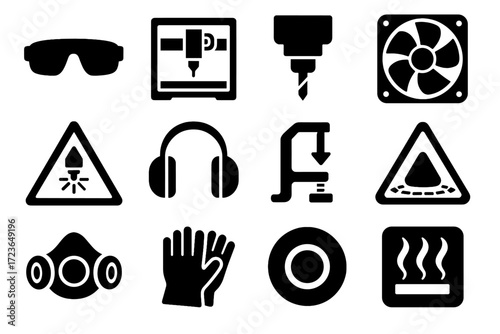 Pad cnc gloves router fan icon extractor bit symbol safety vector hazard