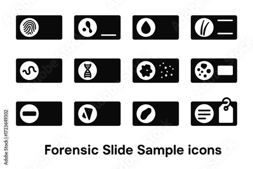 Icon trace tag hair fingerprint thread collection mount vector shard forensic bloodstain
