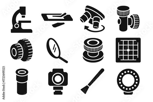 Icon microscope coarse holder slide knobs accessory icons adjustment focus lens vector