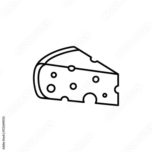 Line art illustration of a wedge of Swiss cheese with holes.