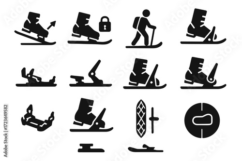 Engaged touring climbing open vector position icons binding heel mode downhill icon