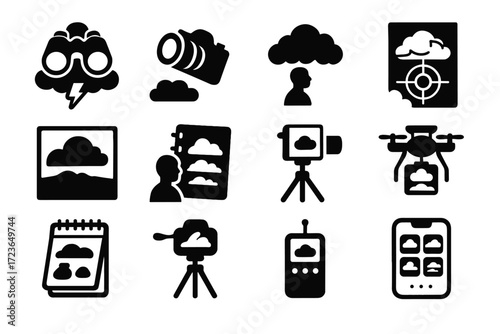 Study lens photo cloud set cloudwatcher weather icon storm icons pouch notebook