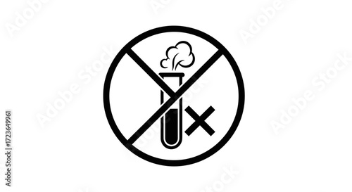 No chemicals, prohibited symbol, test tube, warning sign.