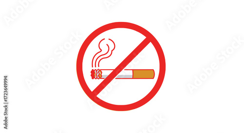 A clear graphic representation of a no smoking sign with a cigarette emitting smoke inside a red circle with a diagonal line.