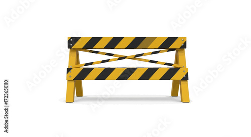A yellow and black striped construction barrier, often used to block off areas or direct traffic.