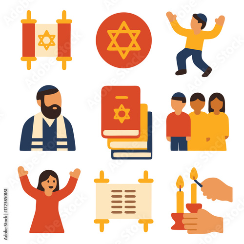 Simchat torah jewish religious symbols blend with joyous people celebrating these vibrant holidays.