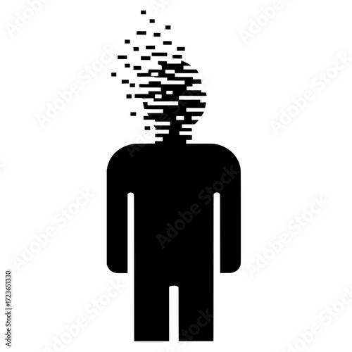 Person dissolving into digital pixels vector icon. A concept for digital burnout, dissociation, and mental health.
