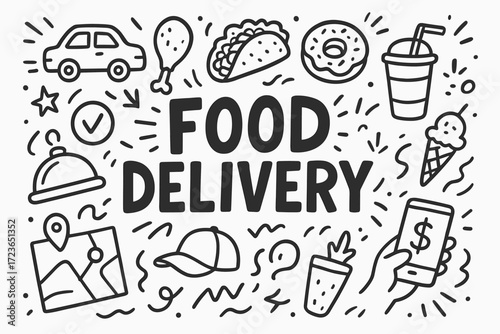 Food delivery outline icon set. fast food, online orders, delivery icons collection.