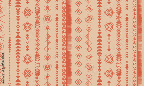 Seamless African Textile Pattern with Tribal Motifs and Earthy Tones for Cultural Backgrounds and Surface