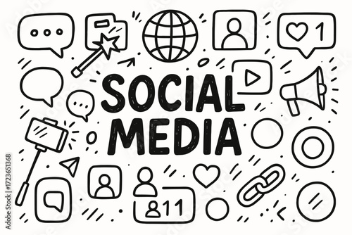 Social media outline icon set. communication, networking and interaction icons.