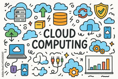 Cloud computing outline icon set. technology, network, data, security, cloud icons collection