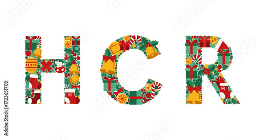 Christmas themed graphic design of the letters H, C, R, composed of various Christmas-related icons and elements.