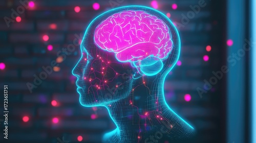 wellness neon glow style icon of mental health disassembly