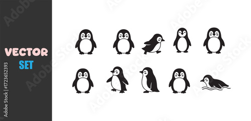 Collection of cute cartoon penguins in various poses and activities