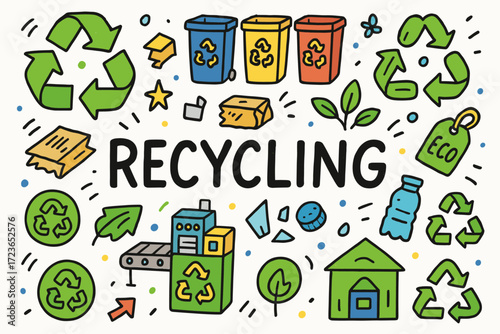 Recycling, eco-friendly icon set in flat style. waste, environment, green symbols collection.