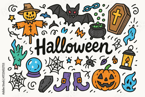 Halloween, spooky flat icon set. witch, ghost, pumpkin icons flat collection
