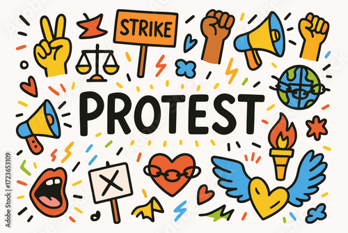 Protest and activism icon set. outline style with symbols of social justice.