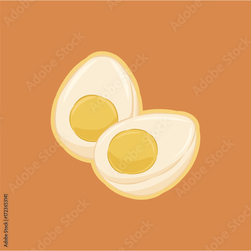 illustration of a boiled egg cut in half, a healthy food for breakfast or salad