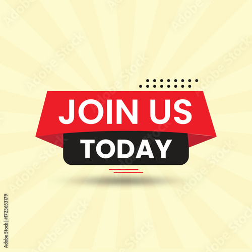 Appealing join us today banner design with starburst background for promotion and advertisement