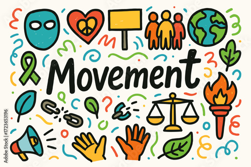 Social movement filled icon set. activism, protest symbols with vibrant colors.