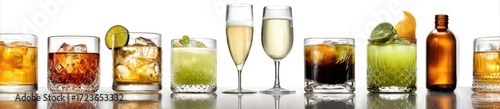 Assorted Alcoholic Beverages in Various Glasses