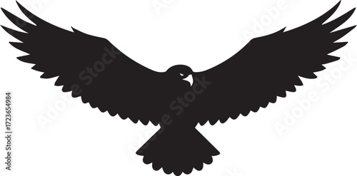 Dynamic black silhouette of a powerful raptor, wings outstretched in mid-flight, embodying freedom and strength for impactful visual communication and design projects